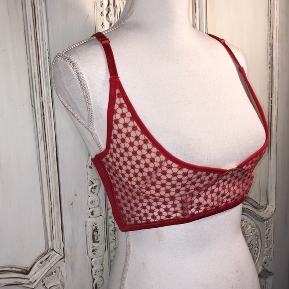 Beautiful Red Mesh And Embroidery Multiple Crisscross Back Straps Push-up Bra - Picture 2 of 10